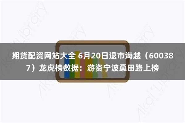 期货配资网站大全 6月20日退市海越（600387）龙虎榜数据：游资宁波桑田路上榜