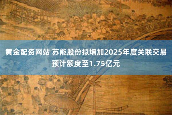 黄金配资网站 苏能股份拟增加2025年度关联交易预计额度至1.75亿元