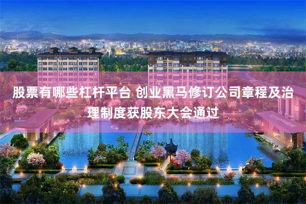 股票有哪些杠杆平台 创业黑马修订公司章程及治理制度获股东大会通过