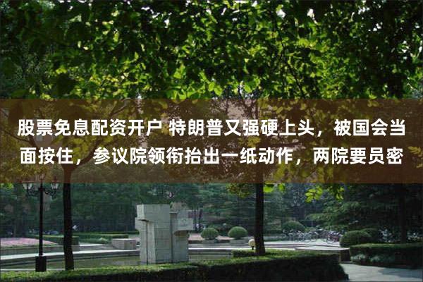 股票免息配资开户 特朗普又强硬上头，被国会当面按住，参议院领衔抬出一纸动作，两院要员密
