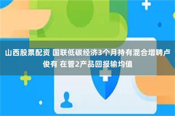 山西股票配资 国联低碳经济3个月持有混合增聘卢俊有 在管2产品回报输均值